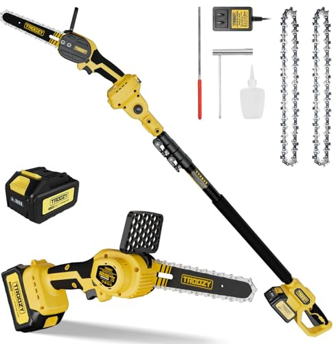 TROOZY Electric 2-in-1 Cordless Pole Saw & 6 Chainsaw, Brushless Pruning Saw with 3.0Ah Battery, 15-Foot Reach Extendable Tree Trimmer for High Branch Pruning & Limb Cutting