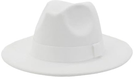 Herrenhut, Wollfilz, Jazz-Fedora-Hüte, breite Krempe, Sombrero, britischer Stil, formelle Kappe, Kleid, weiß, 7 1/8