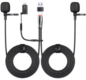 H.May Dual Head Dual Channel Stereo Lavalier-mikrofon; Radiomottagning, 96KHZ/24BIT-inspelning; Inspelning av intervjuljud, Karaoke Live Streaming för Android, Apple (1M)