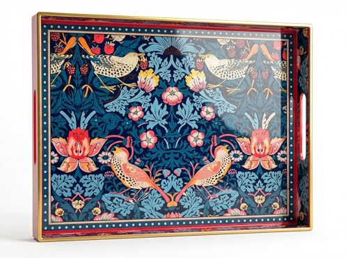 Simmer Stone Rektangulär – dekorativ bricka i plast med handtag modern sminkservering för ottoman, soffbord, kök och badrum 40 x 30 cm (morris röd)