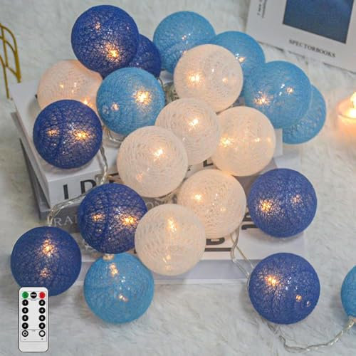 Lichterkette Baumwollkugeln, 100 LEDs 20 Cotton Ball Lichterketten Kugeln Wetterfest mit Fernbedienung, 8 Modi, USB-Betriebene Timer, Lichterkette Kugeln für Garten Terrasse Hochzeit Party Außen