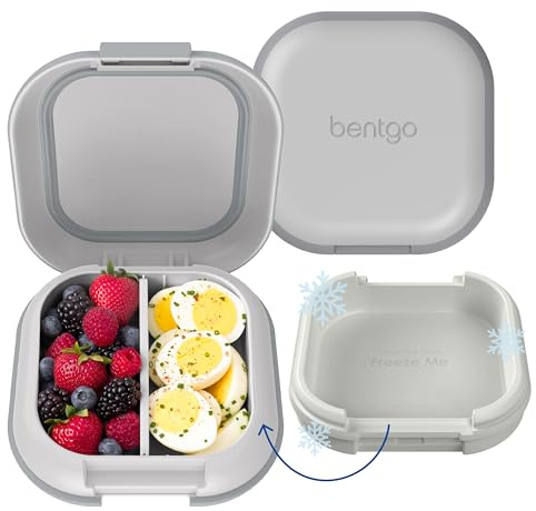 Bentgo Chill Mini Leak-Proof Lunch Box – Built-In Ice Pack Keeps Food Cold, 2.7-Cup Capacity for Snacks or a Sandwich, 3 or 4 Compartments, PFAS & BPA-Free, Ideal for Adults & Kids 3+ (Crisp Grays)