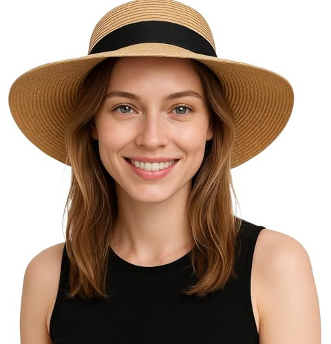 JazRvr Sonnenhut, Strohhut Damen Sommer, Faltbarer Sommerhut für Mädchen und Damen, Ideal für Strand, Pool, Garten, Park, Reisen und Urlaub, Kopfumfang 56-58 cm