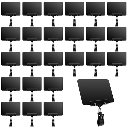 Ajcotahm 24 Pcs Mini Chalkboard Signs with Rotatable Clip, Double Head Sign Clips Erasable Plastic Price Display Clip Holder for Business Retail Food Clothing Rack Shelf Basket Sign Display
