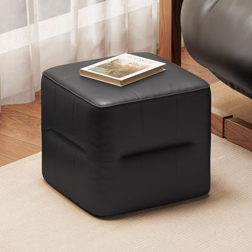 Miuuod Sitzwürfel Sitzhocker, Würfel-Ottomane, Fußhocker aus schwarzem PU-Kunstleder, Schminkhocker für Wohnzimmer, Schlafzimmer, Kinderzimmer, bequemer Boden-Pouf für die Inneneinrichtung