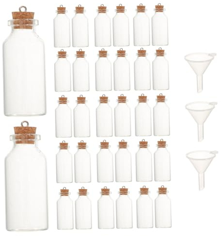 ULTECHNOVO Lot de 43 Petites Bouteilles Décoratives avec Bouchons en Liège en Verre Transparent en Mini-Fioles en Pots À Souhaits À Message À Suspendre Transparentes