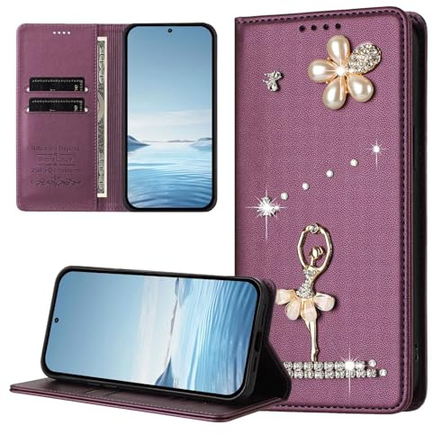 KRjcsfhy Mobiltelefonväska för Nokia XR20 fodral 3D glitter strass diamant PU-läder väska mobiltelefonfodral fjäril flip fodral skyddande skal skal stötfångare magnet klämma lock lila
