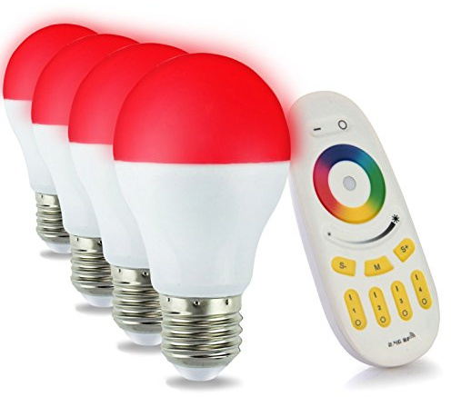 lighteu, 4x WLAN LED Lampe original MILIGHT® Color RGB- Warm Weiß, 6 Watt, E27, dimmbar, mit 4 zonen Fernbedienung, Farbwechsel Glühbirne