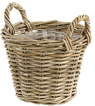 Dehner Rattankorb mit Henkeln, Ø 30 cm, Höhe 23 cm, Rattangeflecht, grau/braun