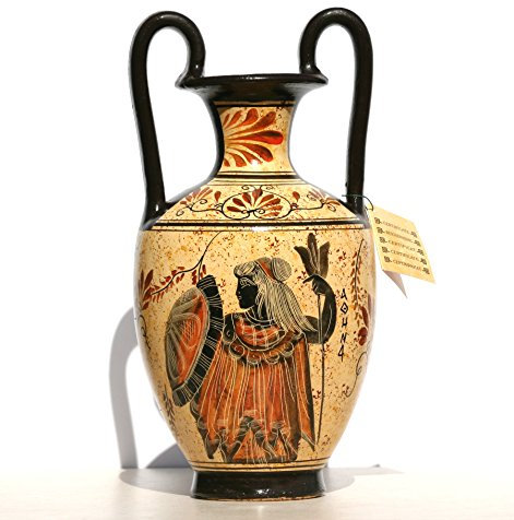 Jarrón de cerámica griega para ánfora, pintura de diosa Atenea, Dios Zeus