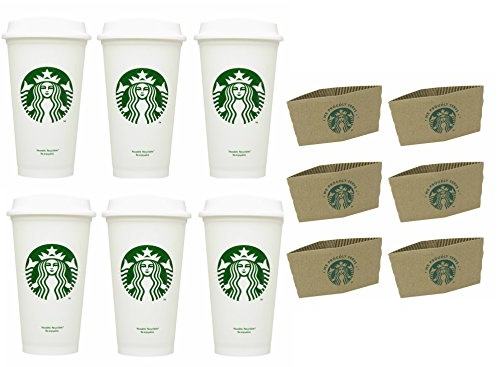 Starbucks Reise-Kaffeetasse, wiederverwendbar, recycelbar, auslaufsicher, BPA-frei, Grande, 6 Stück, mit Hülsenbündel