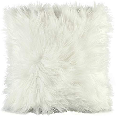 CelinaTex Cuddly Dekokissen 60 x 60 cm weiß Langhaar Zierkissen dekoratives Fellimitat Nicki Sofakissen Kunstfell Kissen