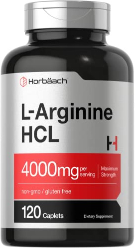 Horbäach L-Arginine HCL 4000mg | 120 Caplets | Amino Acid for Men and Women | Nitric Oxide Supplement | Vegetarian, Non-GMO, Gluten Free Supplement