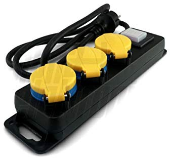 Multipresa ciabatta per esterno 3 posti con tappi di protezione, impermeabile IP44 outdoor, standard tedesco, cavo 1.5mt con spina schuko