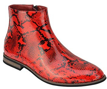 Hombre en la Patente de imitación de Cuero Brillante de la Piel de Serpiente de impresión Botas del Tobillo de los Zapatos de Cremallera en el Chelsea Comerciante [A2076H-RED-42]