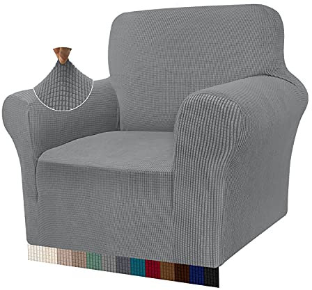 Granbest High Stretch Sofabezug Moderne Sofaüberwurf Jacquard Elastische Sofahusse für Wohnzimmer Protector für Hunde Haustiere (1 Sitzer, Hellgrau)
