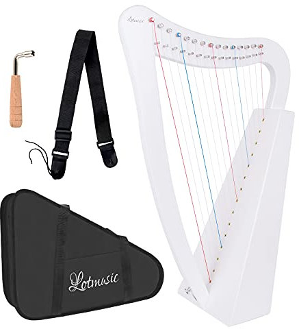 lotmusic Harfe 15 Saiten Mahagoni Harfe 55,9 cm Höhe für Erwachsene Kinder Anfänger mit Stimmschlüssel Schwarz Gigbag Gurt Ersatzsaiten (weiß)
