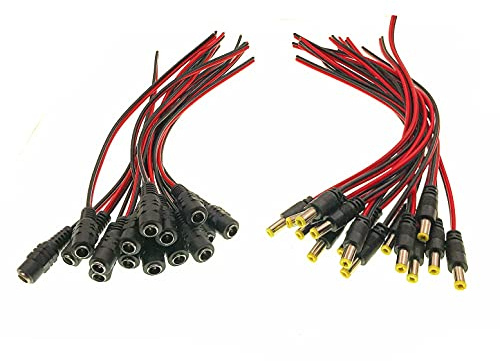 JZK 15 paia di cavi di alimentazione CC neri e rossi con connettore maschio femmina da 2,1 mm x 5,5 mm, spina jack a barile per telecamera di sicurezza CCTV/IP camra/striscia LED