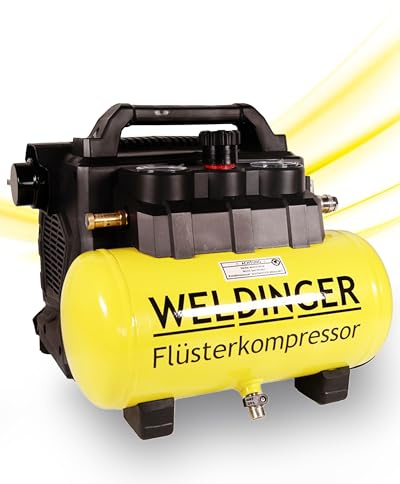Aktionsset WELDINGER Flüster Kompressor FK 135 pocket + Druckluftset 6-teilig 1100 W Luftabgabe 135 l/min Druckregler 5 Jahre Garantie