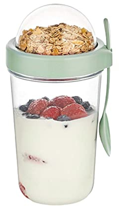 Hakan 15 oz Glass Muesli Container, Cereal Container Storage, Reusable Snack Cup with Lid, Cereal On the Go Cup, Meal Prep Container, Container with Lid for Yogurt, Snack, Fruit, Custard
