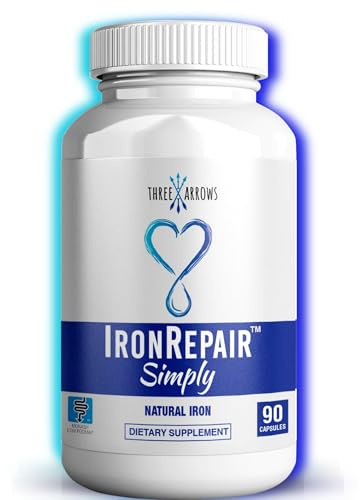 Iron Repair Simply Natural Iron Supplement, Best Absorption & Gentle on Stomach, Monash Low FODMAP, Raise Hemoglobin & Ferritin Iron Pills for Women, Men, Teens, & Pregnancy 90 Bovine Gelatin Capsules