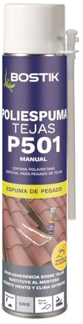 BOSTIK P501 POLIESPUMA TEJAS Gris con Cánula - Bote 750 ml | Espuma Poliuretano de Pegado Expansiva - Gran Adherencia sobre Tejas - Relleno de Huecos en Tejados
