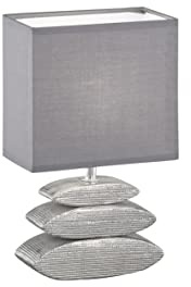 Fischer & Honsel | Tischleuchte, Liner | chromfarben| Stoffschirm| grau| L: 17,00 cm, B: 10,00 cm, H: 29,00 cm,| mit Schnurschalter| 1x E14 max. 25 Watt | 50427