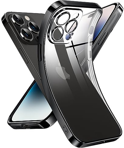 Supdeal Crystal Clear Hülle für iPhone 14 Pro Max, Niemals gelb mit Kameraschutz, Silikon Durchsichtig Handyhülle Weicher Passform, Ultra Dünn und Leicht Case Cover, 6,7, Schwarz