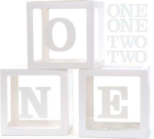 Voircoloria 1st Birthday Decorations for Boys - 3pcs Boxes with Letters for Photoshoot Props (White)