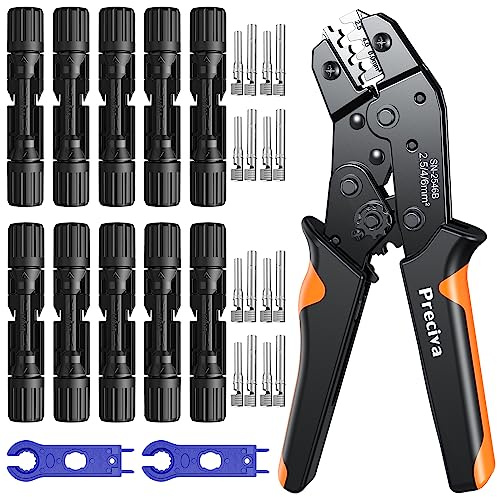 Crimping Plier Solar Plug Set, Preciva Crimper Pliers with 10pcs Panel Cable Connector + 2 Wrenches, Solar Plug Crimp Toolkit for 2.5-6.0mm²