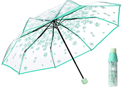 LICHENGTAI Durchsichtiger Regenschirm Damen Taschenschirme Schirm Kirschblüte Stockschirm Sonnenschirm Klappschirme Transparent Sturmfest Schirm Regenschirm Klar für Mädchen Jungen Studenten Frauen