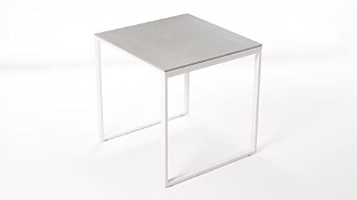 SMARTILE Weißer Keramiktisch, Weiß, 75 x 75 x 75 cm, Weiß, geeignet für Innen- und Außenbereich, Porzellanoberfläche und Stahlgestell