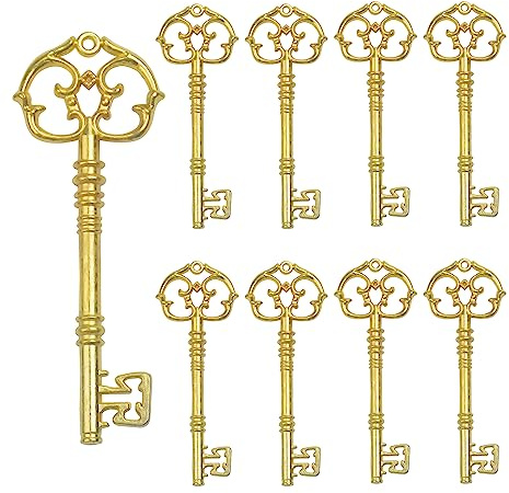 Aokbean 20Pcs Vintage Skeleton Key Charms for Jewelry Making, Extra Large Antique Keys Metal Pendant Crafts DIY Necklace Keychain Bracelet Christmas Decorations Wedding Favors (Gold)