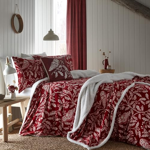 Dreams & Drapes - Copripiumino in pile con gufo rosso e orsacchiotto, per letto king size (230 x 220 cm), morbido e confortevole, biancheria da letto con animali della foresta, colore: rosso bordeaux
