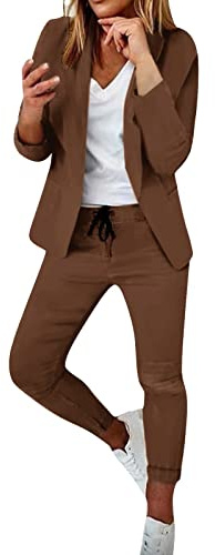 MJGkhiy Tailleur Donna Eleganti Pantaloni e Giacca da Cerimonia Curvy Completo Blazer a Maniche Lunghe Tuta Elastici in Vita Set di Abiti in Tinta Unita Pantalone Giacche Due Pezzi Elegante Suit