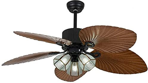 Palm Island Bali Breeze Ceiling Fan with Light Modern Tropical Indoor/Outdoor Ceiling Fan with Lamp Five Palm Leaf Blades with Remote Control/Pull Chain Control Tropical Fan Chandelier (Size : Remote