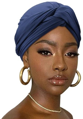 DRESHOW Hair Wrap for Women Ribbed Soft Stretch Jersey Head Scarf Breathable Lightweight Turban Solid Color