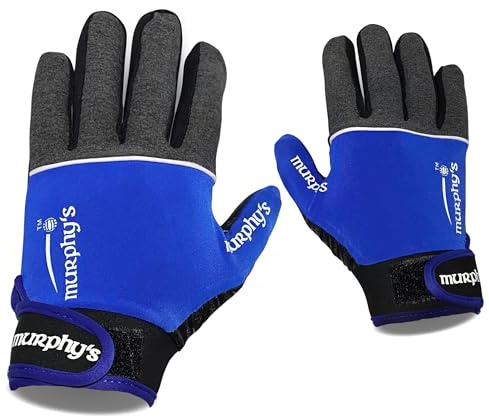 Murphys V2 gaeliska fotboll barnhandskar, premium latex fältspelare vantar, hållbar krok och ögla stängning, grå och blå, 6/under 12 år