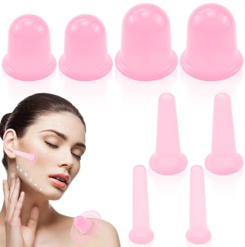 8 Stück Schröpfgläser Silikon Set: Schröpfgerät Silikon für Körper und Gesicht, Schröpfen Silikon Vacuum Tasse für gegen Cellulite Falten und Verspannungen, Schröpfmassage Schröpftherapie (Rose)