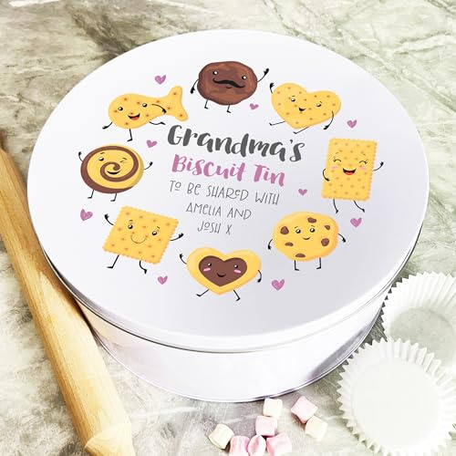 Personalised Round Grandma's Biscuit To Be Shared With Cake Tin Personalised Gift | Custom Gift | Personalized Tin | Cake, Biscuit & Treat Tins | Gift For Her | Gift For Him
