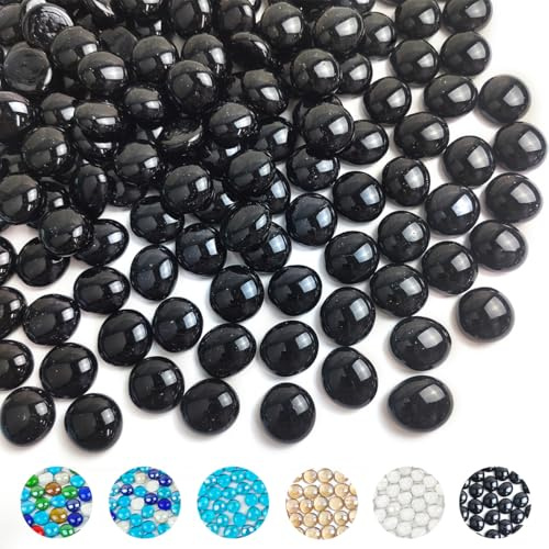 YISZM Glass Beads for Vases, 5lb Black Flat Glass Pebbles, 500 Pcs Glass Marbles Gemstone Aquarium Rocks Multiple Color Choices Home Decor Rocks