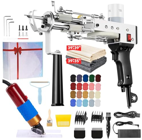 BESGEER Tufting Gun Starter Set mit Teppichschneider für Anfänger(schwarz) | Teppich-Tufting-Pistole Kit, 2-in-1 Schnitt- und Schlingflor, 360° verstellbarer Griff, verstellbare Geschwindigkeit