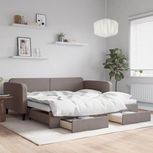 CKioict Palettenbett Modernes Bettgestell Jugendbett Tagesbett Ausziehbar mit Schubladen Taupe 100x200 cm StoffGeeignet für Gästezimmer, B&Bs, Schlafzimmer