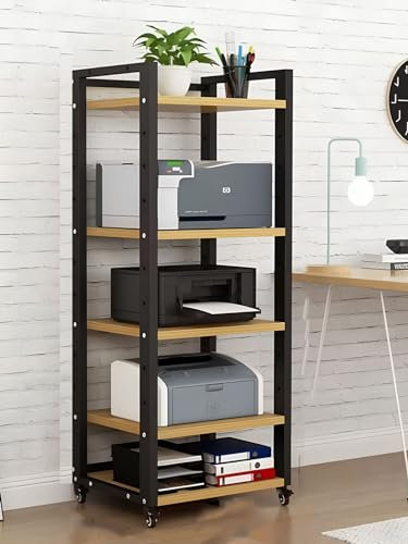 Hifi Rack Hifi Regal 55 Zoll/ 140 cm hoher Audio-Rack-Montageschrank aus Stahl und Massivholz, AV-Medienständer mit höhenverstellbaren Regalen, Audio-Rack-Tower, perfekt für/Xbox/PS5/Switch/Spielekons