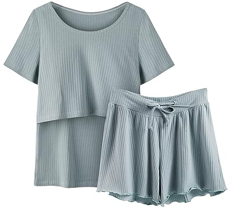 Pijama Ropa de Maternidad Hospital Pijamas Manga Ropa de Dormir Lactancia Mujer Camisa y Conjunto T Bebé Maternidad Tops Pantalones Cortos Maternidad Dormir Señoras Pijama Corto, verde, M
