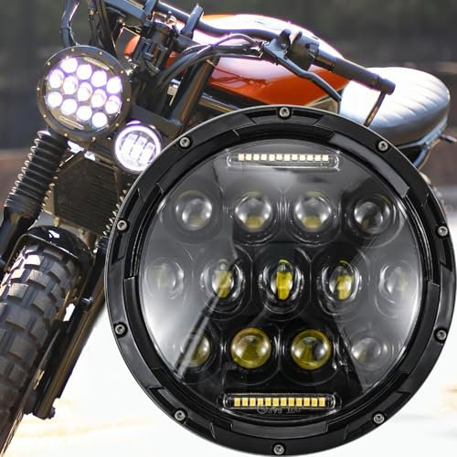 DREAMIZER 7 pollici Faro Led Moto Omologato con DRL Bianco Angel Eye Indicatore Ambra Compatibile con Harley Road King Street Glide Softail Electra Glide Cafe Racer J-eep Wrangler JK TJ