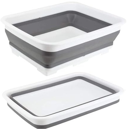 Zuvo 10L Collapsible Washing Up Bowl | Compact Dish Tub for Kitchen, Camping & Caravans | Durable Collapsible Laundry Basin – White and Grey Space-Saving Design