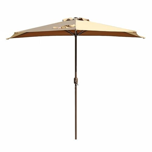 2,7 m halber Balkon Outdoor Markt Wandschirm mit Kurbel 5 Rippen und UV-Schutz Khaki Terrassenschirm für Veranda Deck, khaki, 270cm/9ft