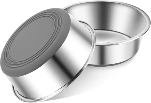 AKONE Hundenapf Edelstahl, 2 Stück Futternapf Hund Set, Fressnapf Hund rutschfest, Hunde Napf Wassernapf für Hunde und Katzen (480ML)