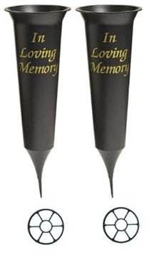 Daisy Dreams Set of 2 In loving Memory Spiked Memorial Grave Flower Vases-Strong Grave Flower Pots, Plastic Spike Grave Ornament for your loved ones (1, Black)